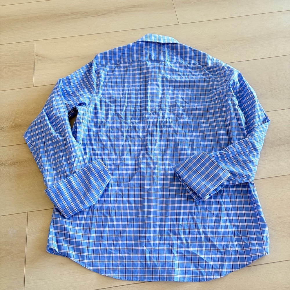 Michael Kors Blue Plaid  Button Down Non Iron Shirt 16 1/2 36/37 French Cuff Sle - Picture 7 of 7